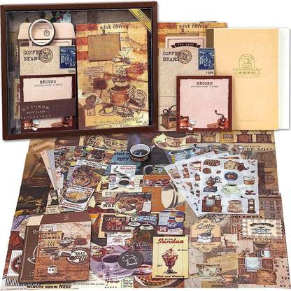 krithi 346pcs Aesthetic Journal Supplies Kit, Perfect for Gifting, Coffee Theme,  Scrapbook Kit