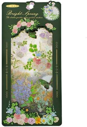 Digi Online 8 sheets PET Sticker Set Flower Series Journal Stickers 10 x 19 cm size (Green) Theme,  Scrapbook Kit