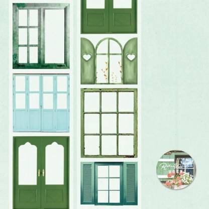 Digi Online PET Stickers Tape 5 cm x 2 meter Washi Tape Window Series Journal Sticker(Green) Theme,  Scrapbook Kit