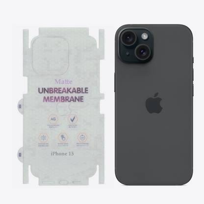 MZKART Back Screen Guard for iPhone 15 Matte Transparent Skin Protector With Sides Coverage