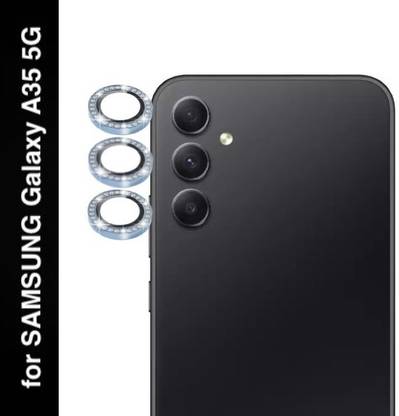 A3sprime Camera Lens Protector for SAMSUNG Galaxy A35 5G, |Full Coverage 9H Surface Hardness Bling Diamond Shaped Tempered Glass Ring Guard Camera Protector|, (Color - Blue)