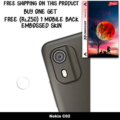 ARBAN Camera Lens Protector for Nokia C02 FREE 1 3D EMBOSSED SKIN FOR MOBILE BACK WITH CUT C1S010
