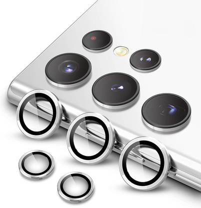 LOWCOST ASM Camera Lens Protector for Samsung Galaxy S22 Ultra, 9H Tempered Glass Metal Individual Ring Cover, Easy Installation, HD Clear, Set of 5 (Silver)