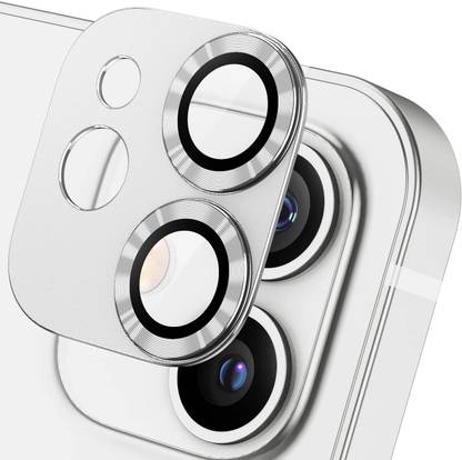 A3sprime Camera Lens Protector for APPLE iPhone 12, |Full Coverage 9H Surface Hardness Tempered Glass with Metal Cap Ring Camera Protector|, (Color - Silver)