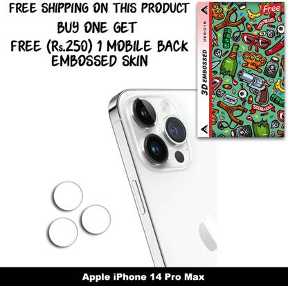 SOMTONE Camera Lens Protector for Apple iPhone 14 Pro Max FREE 1 3D EMBOSSED SKIN FOR MOBILE BACK WITH CUT C1S018