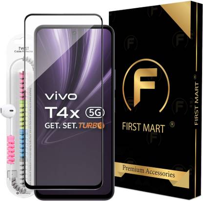 FIRST MART Edge To Edge Tempered Glass for Vivo T4x 5G, Vivo T4x, OG Tempered Glass with Cable Protector