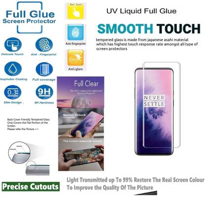 A-Allin1 Edge To Edge Tempered Glass for OnePlus 7 Pro, UV Glass Hydrophobic Oleophobic screen coating protects against sweat and oil residue from fingerprints