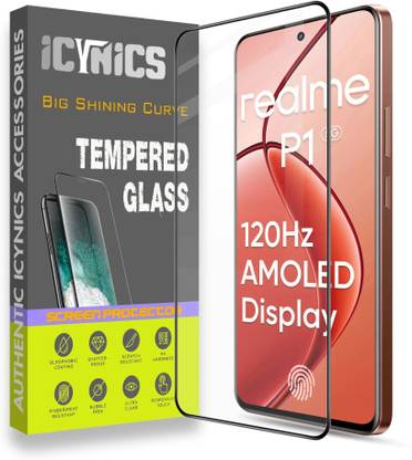 ICYNICS Edge To Edge Tempered Glass for Realme P1 5G, Anti-Fingerprint, Waterproof, Oil-resistant, Bubble-Free, Anti-Static, Scratch Resistant Full Coverage with Wooden box to ensure safety