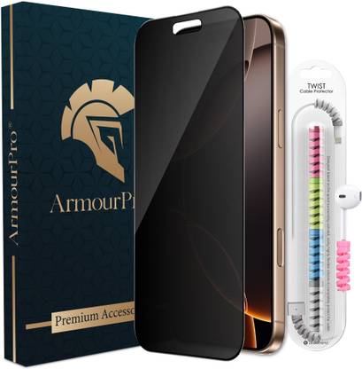 ArmourPro Edge To Edge Tempered Glass for iPhone 16 Pro Max, Apple iPhone 16 Pro Max, Matte Privacy Anti Spy Protection Glass with Cable Protector