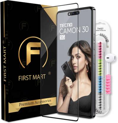 FIRST MART Edge To Edge Tempered Glass for Tecno Camon 30 5G, Tecno Camon 30, Camon 30 5G, Camon 30, OG Tempered Glass with Cable Protector