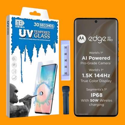 KadWaniya Edge To Edge Tempered Glass for Motorola Moto Edge 50 Pro 5G, Moto Edge 50 Pro 5G, Meibo Series 3D Curved (30 Seconds Quick Paste) High Quality UV Liquide Glue Glass with Easy Installation Kit-854