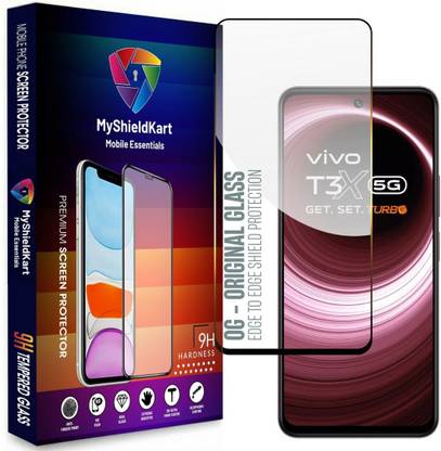 MyShieldKart Edge To Edge Tempered Glass for Realme 12X|12|Narzo 70X|Vivo T3|T3X (6.72)**DuraGlass**Millitary Grade-Anti Explosion-Tempered Glass/Full Screen Coverage-Edge to Edge/9H Hardness/With Easy Installation Kit