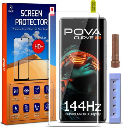 FAVJIP Edge To Edge Tempered Glass for Tecno Pova, Tecno Pova Curve, Tecno Pova Curve 5G, Pova Curve 5G, Tecno Curve 5G, 3D Curved UV Liquide Glue Glass with Easy Installation Kit