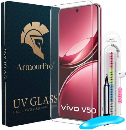 ArmourPro Edge To Edge Tempered Glass for Vivo V50 5G, Vivo V50, UV Glue Tempered Glass with Cable Protector