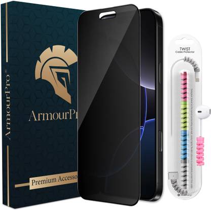 ArmourPro Edge To Edge Tempered Glass for iPhone 16, Apple iPhone 16, Matte Privacy Anti Spy Protection Glass with Cable Protector