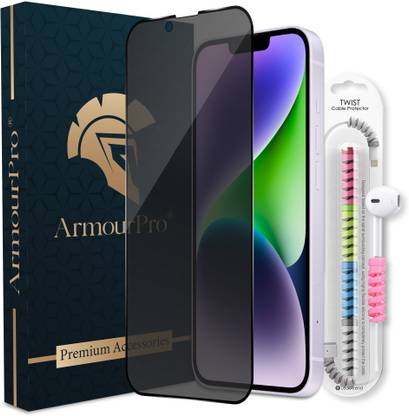ArmourPro Edge To Edge Tempered Glass for iPhone 14 Plus, iPhone 13 Pro Max, 1 Pc. Privacy Matte Anti Spy Glass with 1 Pc. Cable Protector