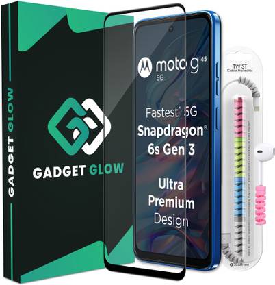 Gadget Glow Edge To Edge Tempered Glass for Motorola G45 5G, Moto G45 5G, Motorola G45, Moto G45, OG Tempered Glass with Cable Protector