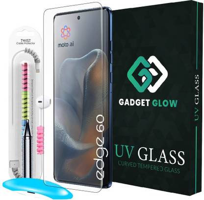Gadget Glow Edge To Edge Tempered Glass for Motorola Edge 60 5G, Moto Edge 60, Motorola Edge 60, Advanced HD+ UV Guard, UV Glue Tempered Glass with Cable Protector