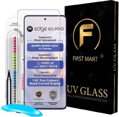 FIRST MART Edge To Edge Tempered Glass for Motorola Edge 60 Pro 5G, Motorola Edge 60 Pro, Edge 60 Pro 5G, UV Glue Tempered Glass with Cable Protector