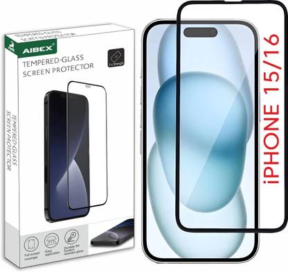 AIBEX Edge To Edge Tempered Glass for Apple iPhone 15 / Apple iPhone 16 | 9H Hardness | Anti-Glare & Anti-Fingerprint | Water Resistant | Edge-to-Edge Full Screen Protector | Bubble-Free Installation