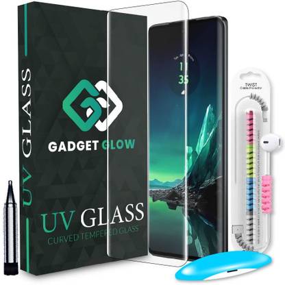 Gadget Glow Edge To Edge Tempered Glass for Motorola Edge 40 Neo 5G, Motorola Edge 40 Neo, Moto Edge 40 Neo 5G, Moto Edge 40 Neo, Edge 40 Neo 5G, UV Glue Tempered Glass with Cable Protector