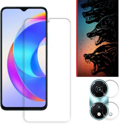 SOMTONE Edge To Edge Tempered Glass for Honor X5 Plus 4G Tempered Glass Screen Protector | Anti-Scratch | Edge to Edge Full Coverage | 9H Hardness ( 1 FRONT SCREEN GUARD + 1 CAMERA LENS PROTECTOR + 1 FREE BACK EMBOSSED SKIN061 )