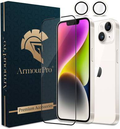 ArmourPro Edge To Edge Tempered Glass for iPhone 14, Apple iPhone 14, iPhone 13, OG Tempered Glass with Silver Camera Ring