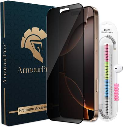 ArmourPro Edge To Edge Tempered Glass for iPhone 16 Pro Max, Apple iPhone 16 Pro Max, Privacy Anti Spy Protection Glass with Cable Protector