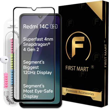 FIRST MART Edge To Edge Tempered Glass for Redmi 14C 5G, Redmi 14C, Redmi 14C / Redmi A4 / Poco C75, OG Tempered Glass with Cable Protector