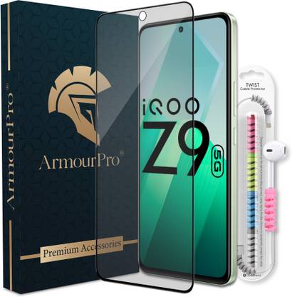 ArmourPro Edge To Edge Tempered Glass for iQOO Z9 5G, Z9 5G, iQOO Z9, Matte OG Tempered Glass with Cable Protector