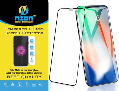 nzon Edge To Edge Tempered Glass for iPhone X 5D Tempered Glass Original Full Coverage Curved Scratch Proof Bubble Free 0.3mm Tempered Glass for iPhone XS Edition Screen Protector - Black (Pack of 1)