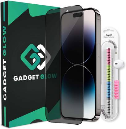 Gadget Glow Edge To Edge Tempered Glass for iPhone 14 Pro Max, iPhone 15 Plus, ( 1 Privacy Anti Spy Protection Glass with 1 Cable Protector )
