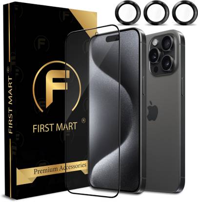 FIRST MART Edge To Edge Tempered Glass for iPhone 15 Pro Max, Apple iPhone 15 Pro Max, Edge to Edge Glass with Black Camera Ring