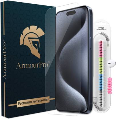 ArmourPro Edge To Edge Tempered Glass for iPhone 15 Pro Max, Apple iPhone 15 Pro Max, OG Tempered Glass with Cable Protector