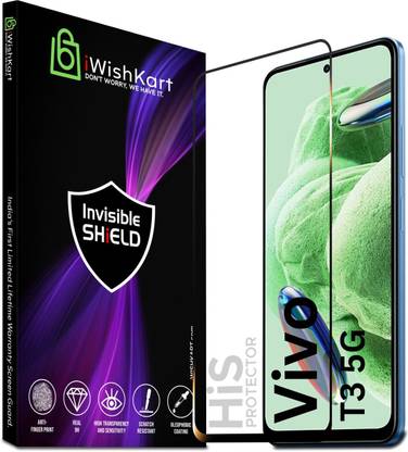 iWishKart Edge To Edge Tempered Glass for vivo t3 5G, vivo t3, Military grade Edge to Edge Premium gorilla temper / tg black glass screenguard with Self Installation Guide - Wet & Dry wipes, Dust Absorber [With Warranty] mobile ka gilas cover