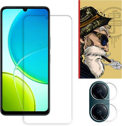 ARBAN Edge To Edge Tempered Glass for vivo Y04 4G Tempered Glass Screen Protector | Anti-Scratch | Edge to Edge Full Coverage | 9H Hardness ( 1 FRONT SCREEN GUARD + 1 CAMERA LENS PROTECTOR + 1 FREE BACK EMBOSSED SKIN001 )