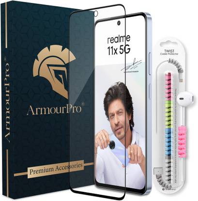 ArmourPro Edge To Edge Tempered Glass for Realme 11X 5G, Realme 11 5G, Realme Narzo 60X 5G, (1 OG Tempered Glass with 1 Cable Protector)