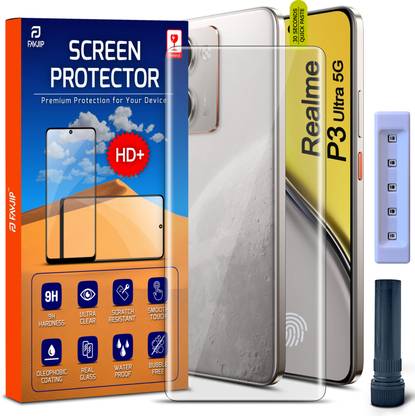 FAVJIP Edge To Edge Tempered Glass for Realme P3 Ultra 5G, Realme P3 Ultra, Quad Curved UV Liquid Glue Screen Guard Protector with Easy Installation Kit