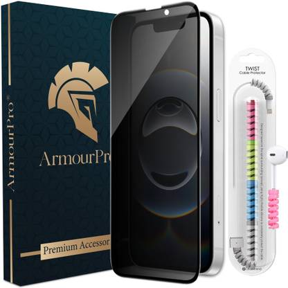 ArmourPro Edge To Edge Tempered Glass for iPhone 16e, iPhone 14, Apple iPhone 13, iPhone 13 Pro, Privacy Anti Spy Protection Glass with Cable Protector