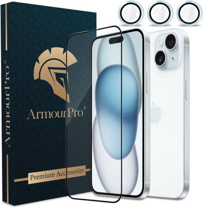 ArmourPro Edge To Edge Tempered Glass for iPhone 15, Apple iPhone 15, iPhone 13, Edge to Edge Glass with Blue Camera Ring