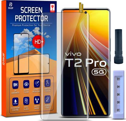 FAVJIP Edge To Edge Tempered Glass for Vivo T2 Pro, 3D Curved UV Liquide Glue Glass Screen Guard with Easy Installation Kit
