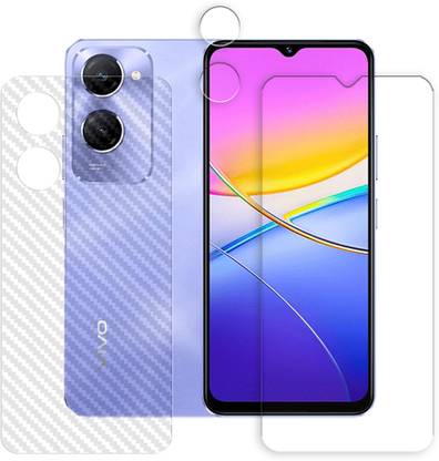 SOMTONE Front and Back Tempered Glass for vivo Y37 5G Tempered Glass Screen Protector | Anti-Scratch | Edge to Edge Full Coverage | 9H Hardness (1 FRONT SCREEN GUARD + 1 BACK CARBON FIBER SKIN + 1 CAMERA LENS PROTECTOR)