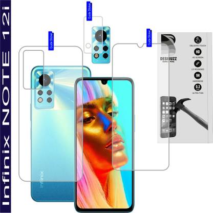 DESIBUZZ Front and Back Tempered Glass for Infinix Note 12i, Camera Lens, (9h Scratch Proof,Ultra Thin Flexible Guard)