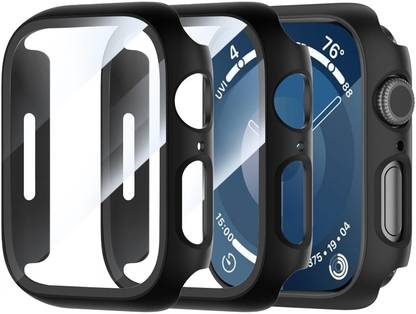 Aenoko Tempered Glass Guard for iWatch 45mm, Screen Protector Compatible for Apple Watch Series 7 2021,Hard PC Full Face Cover Bumper Protective for iWatch Series 7 (BLACK, For apple watch 7 45mm)