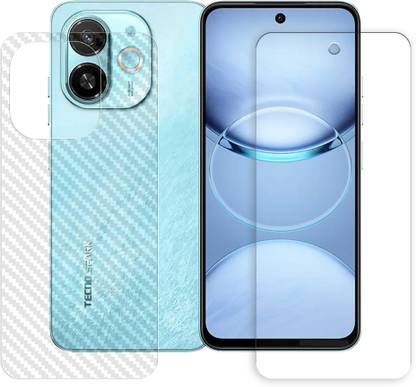 SOMTONE Front and Back Tempered Glass for Tecno Spark 30C 5G Tempered Glass Screen Protector | Anti-Scratch | Edge to Edge Full Coverage | 9H Hardness (1 FRONT TEMPERED GLASS + 1 BACK CARBON FIBER SKIN)