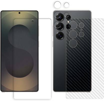 ARBAN Front and Back Tempered Glass for Samsung Galaxy S25 Ultra 5G Tempered Glass Screen Protector | Anti-Scratch | Edge to Edge Full Coverage | 9H Hardness (1 FRONT SCREEN GUARD + 1 BACK CARBON FIBER SKIN + 1 CAMERA LENS PROTECTOR)