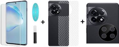 RAGRO Front and Back Tempered Glass for (UV) Curved Tempered Glass And Back Carbon Fiber Skin And Camera Tempered Glass (3 in 1) Combo For OnePlus 11R