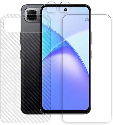 SOMTONE Front and Back Screen Guard for Infinix Smart 10 Plus 4G Tempered Glass Screen Protector | Anti-Scratch | Edge to Edge Full Coverage | 9H Hardness ( 1 FRONT SCREEN GUARD + 1 BACK CARBON FIBER SKIN + 1 CAMERA LENS PROTECTOR )