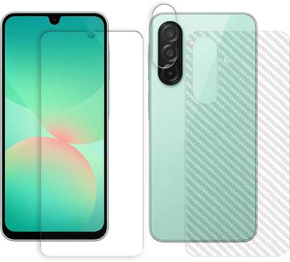 SOMTONE Front and Back Tempered Glass for Samsung Galaxy A26 5G Tempered Glass Screen Protector | Anti-Scratch | Edge to Edge Full Coverage | 9H Hardness (1 FRONT SCREEN GUARD + 1 BACK CARBON FIBER SKIN + 1 CAMERA LENS PROTECTOR)