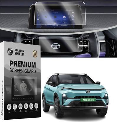 spartan shield Screen Guard for TATA NEXON EV 2023 FACELIFT | 7 INCH INFOTAINMENT SYSTEM + STEERING Combo | Creative Plus | Nexon.Ev Car Touch Screen Display [Not Tempered Glass]